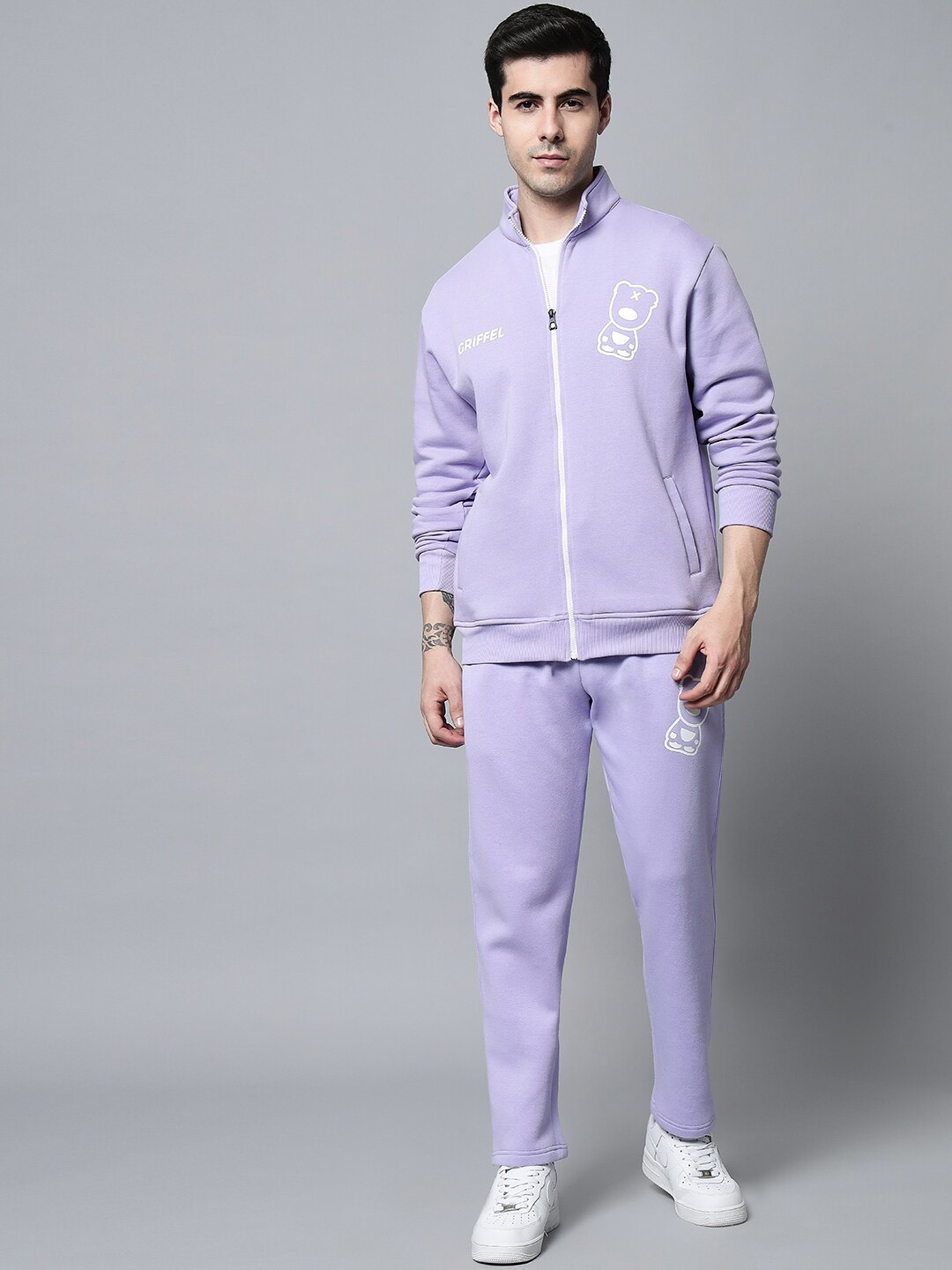 

GRIFFEL Men Lavender Fleece Printed Tracksuits