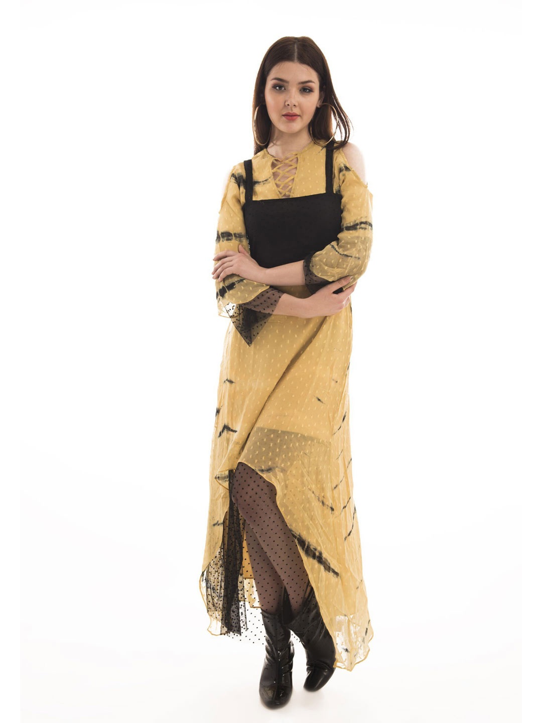 

KHUMAAR Shuchi Bhutani Yellow Georgette Maxi Dress