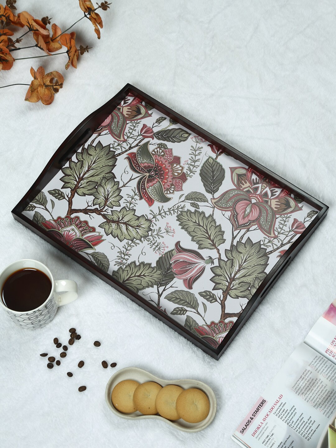 

Reinvention Factory Brown Printed Multipurpose Serving Tray, White