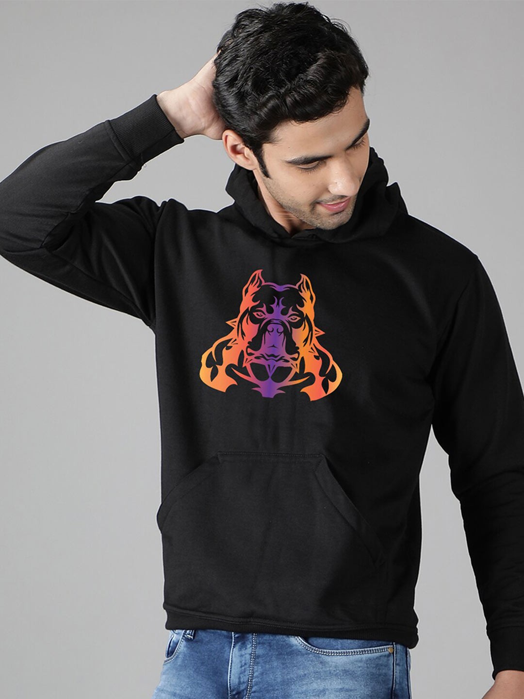 

Mad Over Print Men Black Printed Hooded Sweatshirt