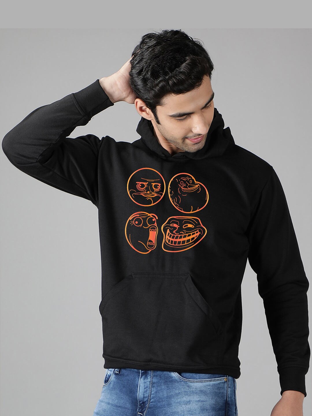 

Mad Over Print Men Black Printed Hooded Sweatshirt