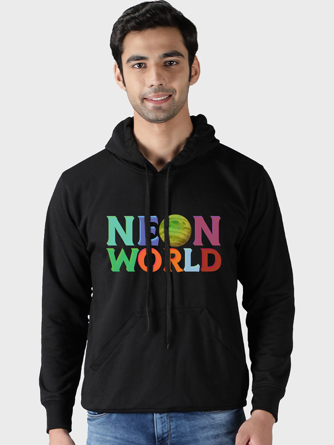 

Mad Over Print Men Black Printed Hooded Sweatshirt