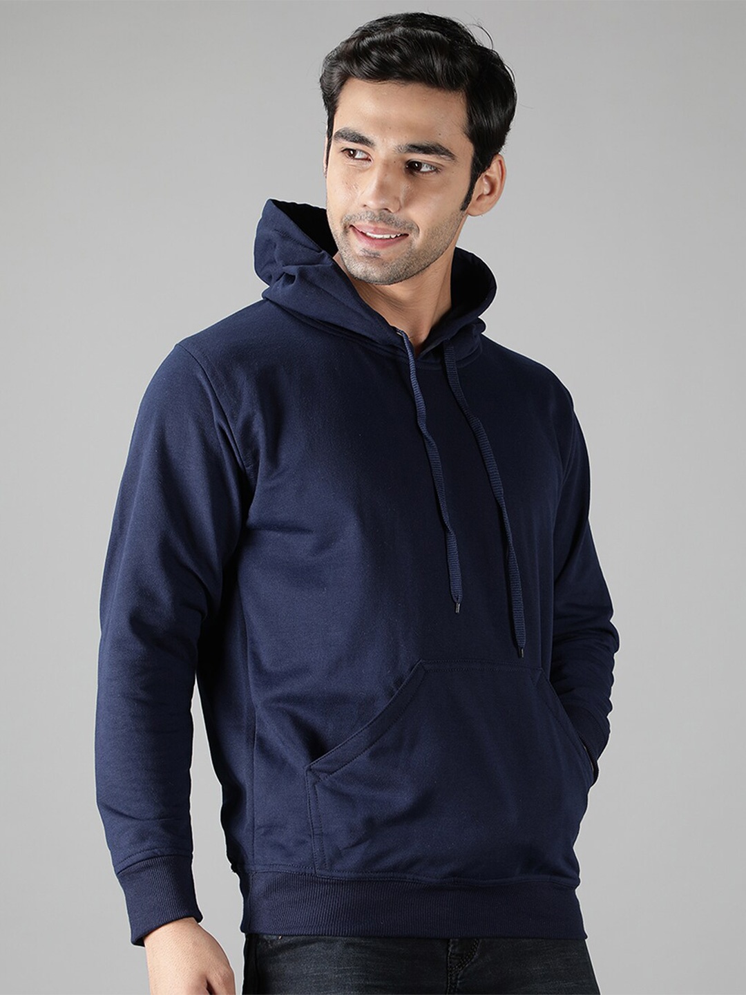 

Mad Over Print Men Blue Solid Hooded Sweatshirt