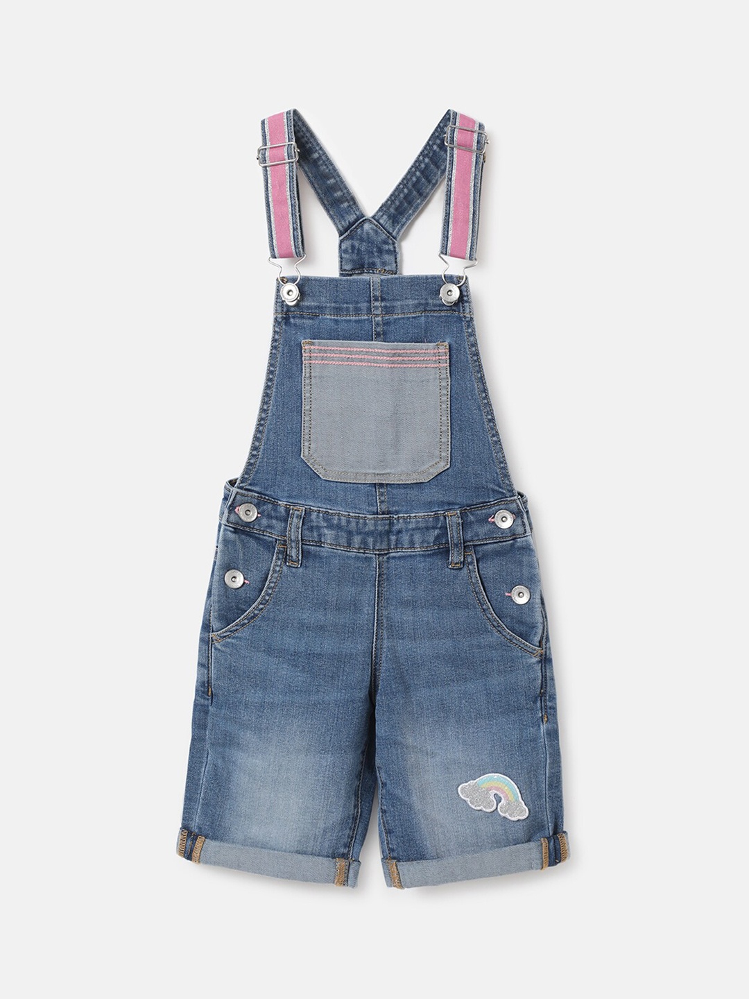 

United Colors of Benetton Girls Blue Solid Cotton Dungaree