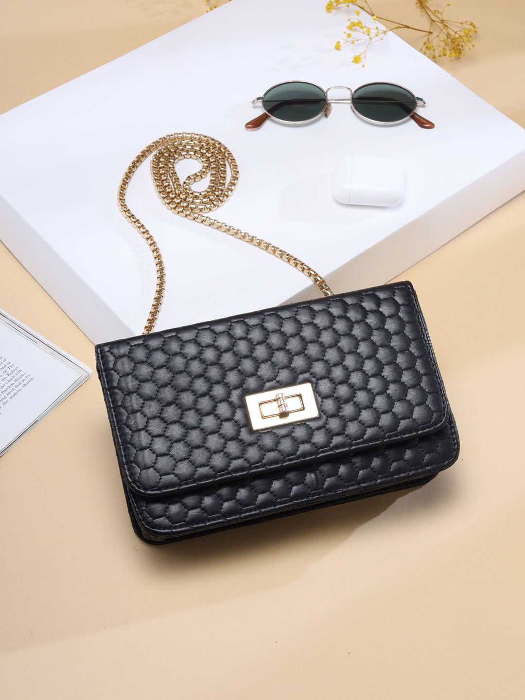 

VIRAASI STUDIO Black Textured PU Structured Sling Bag