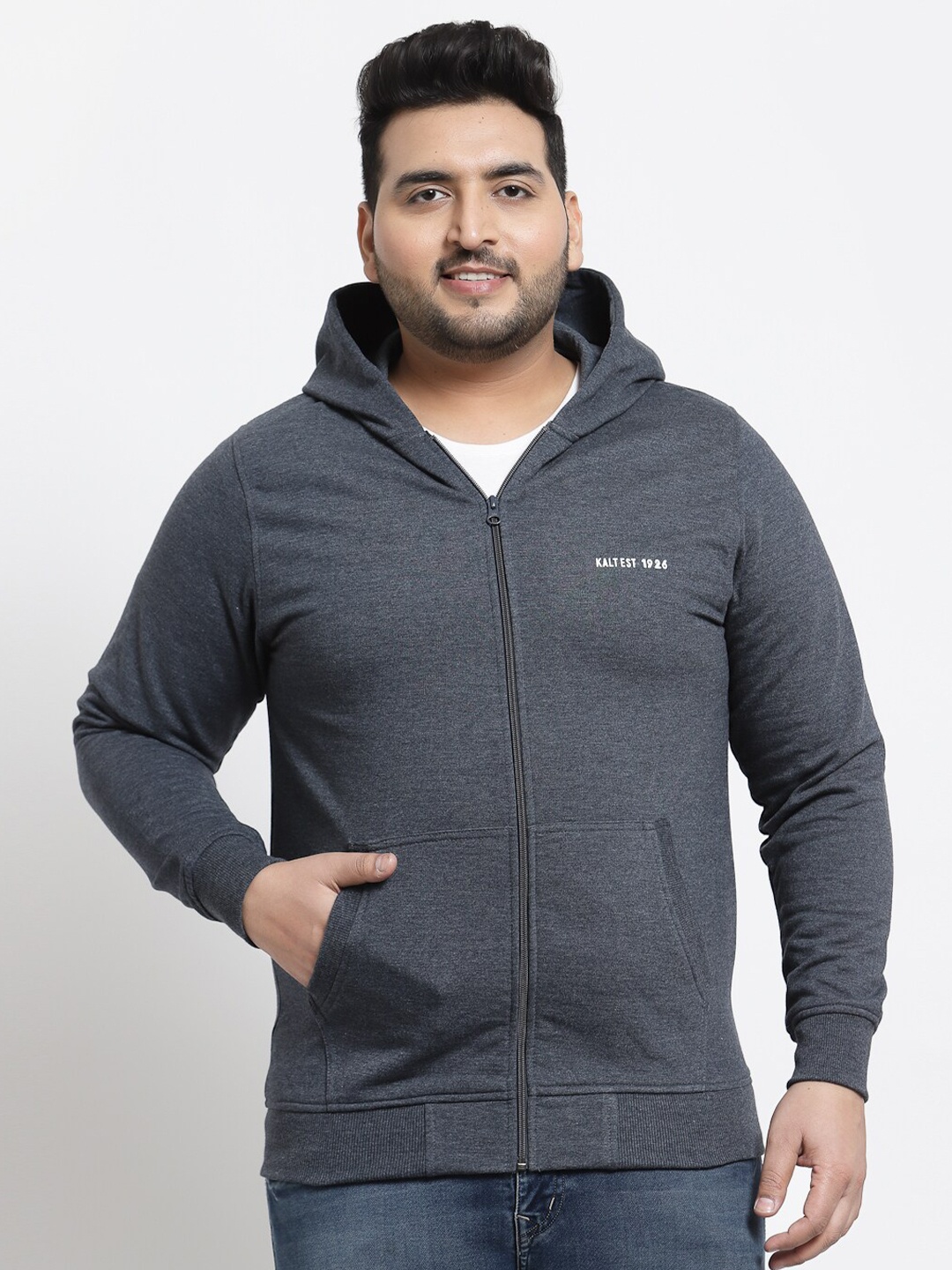 

Kalt Men Grey Melange Hooded Fleece Sweatshirt