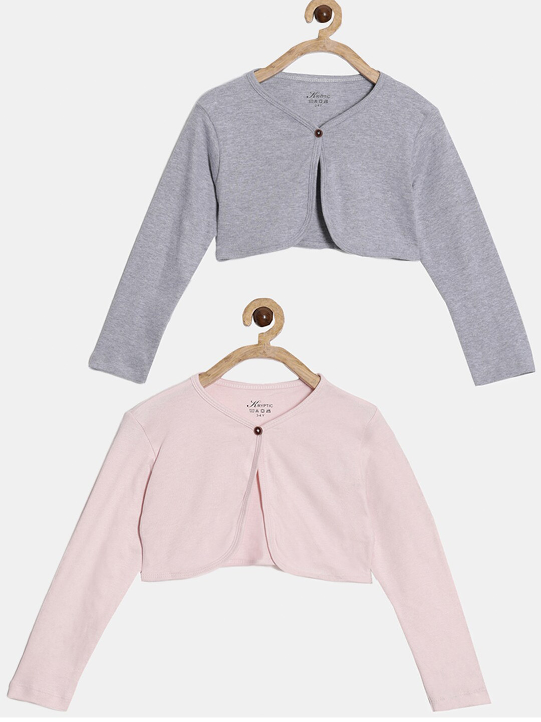 

Kryptic Girls Pink & Grey Cotton Crop Button Shrug