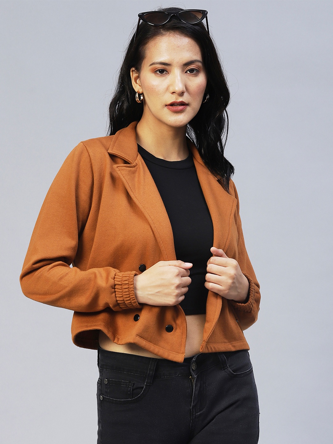 

Rigo Solid Lightweight Crop TailoJacket, Brown