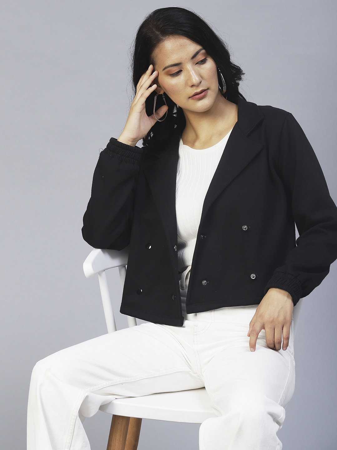 

Rigo Women Solid Lightweight Crop Tailored Jacket, Black