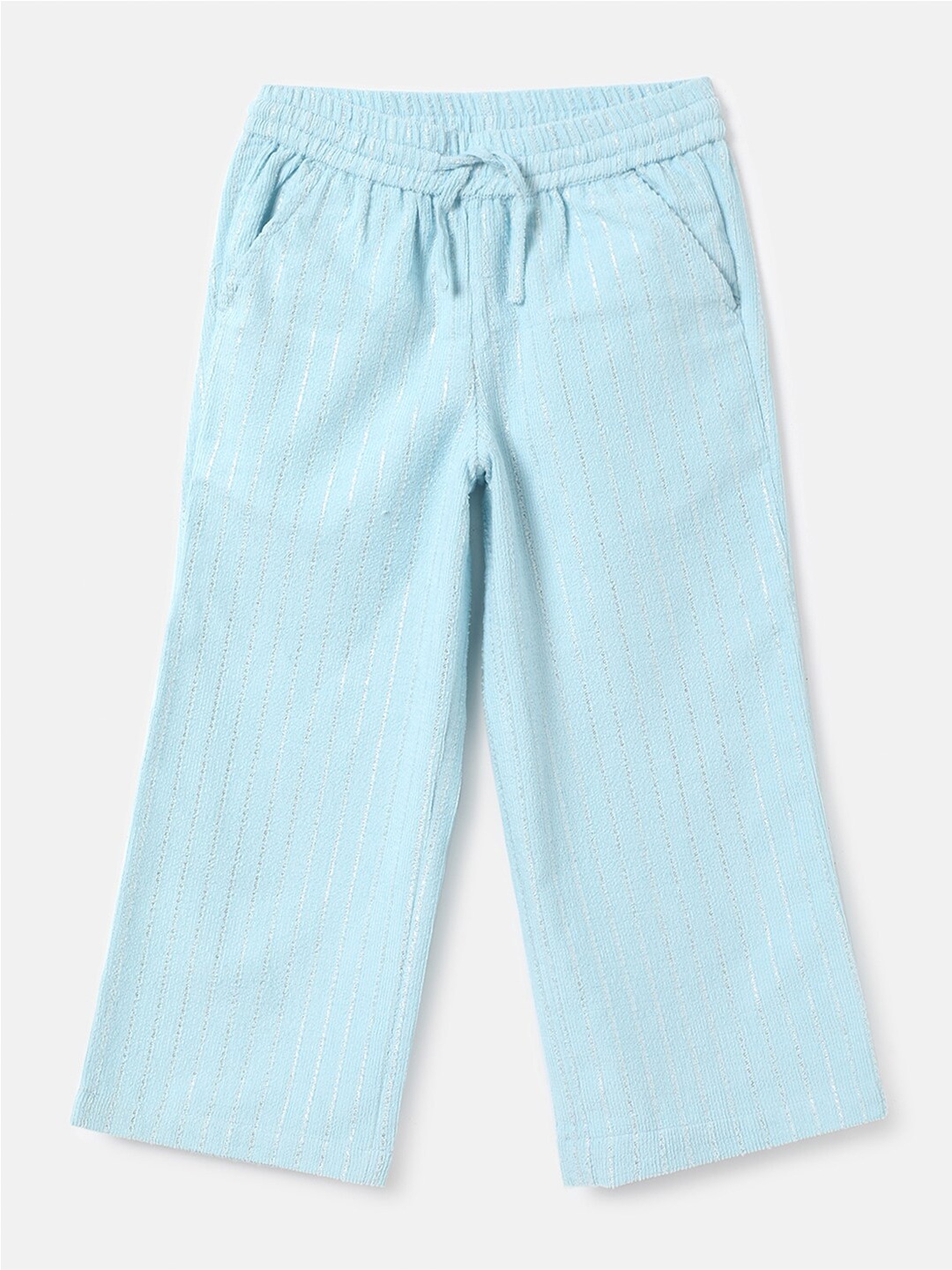 

United Colors of Benetton Girls Blue & Silver-Toned Striped Palazzos