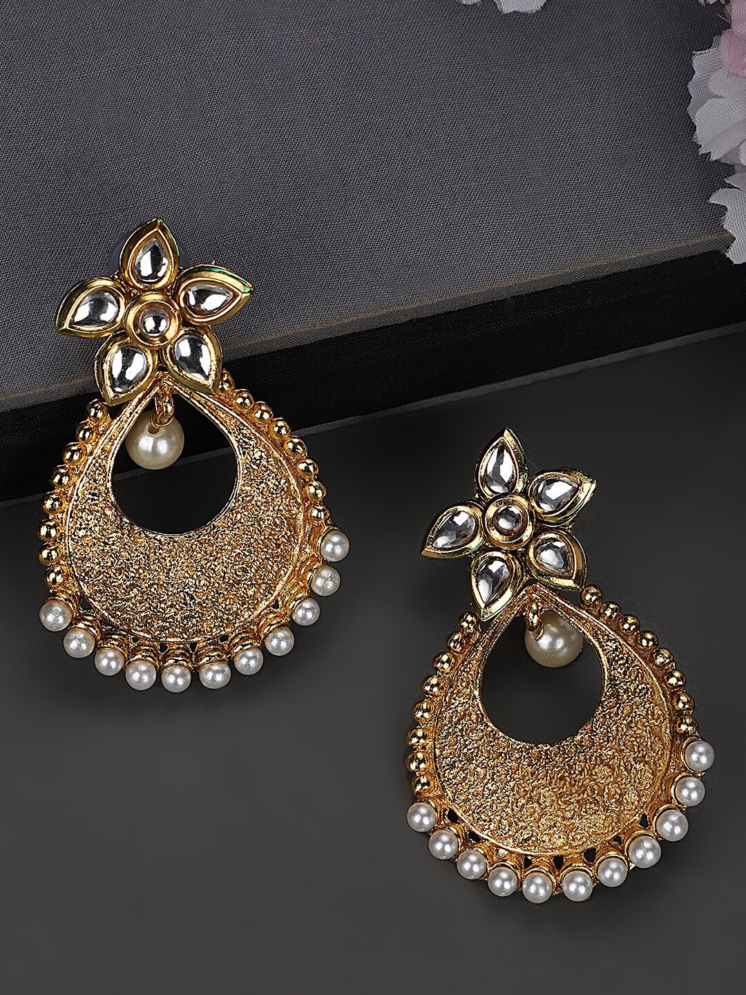 

ANIKAS CREATION Gold-Plated Contemporary Chandbalis Earrings