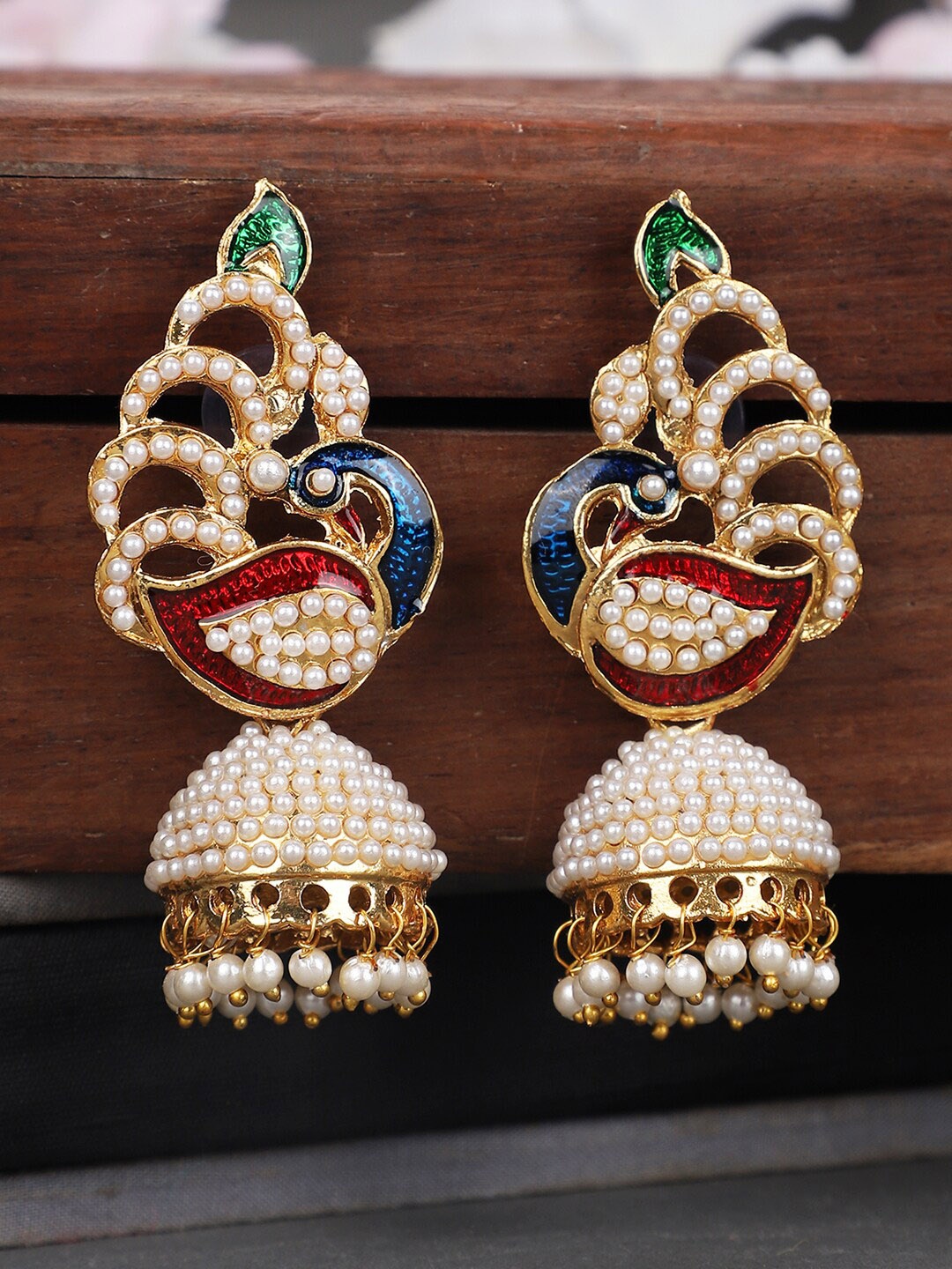 

ANIKAS CREATION Off White Gold-Plated Contemporary Jhumkas Earrings