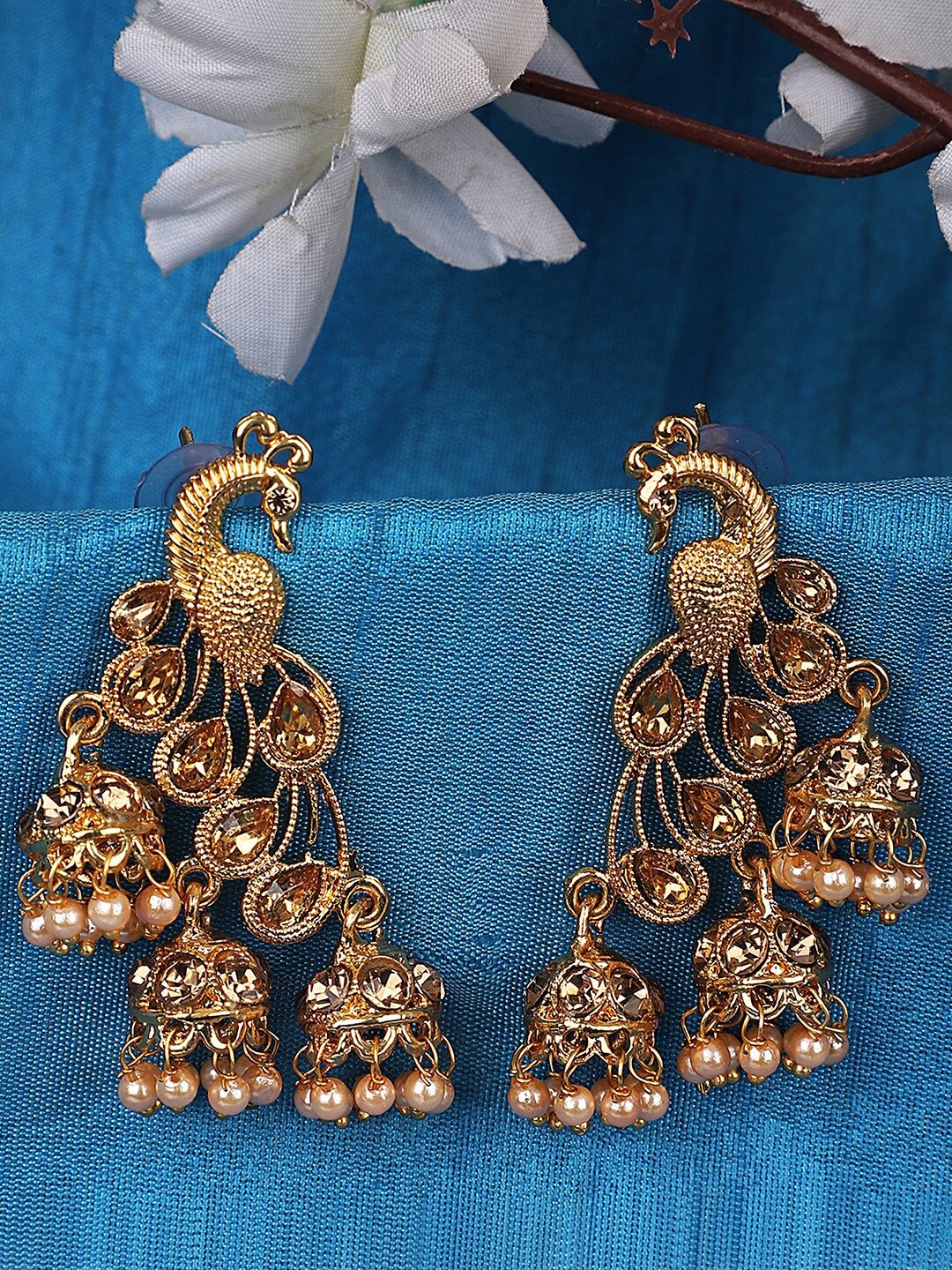 

ANIKAS CREATION Gold-Plated Contemporary Jhumkas Earrings