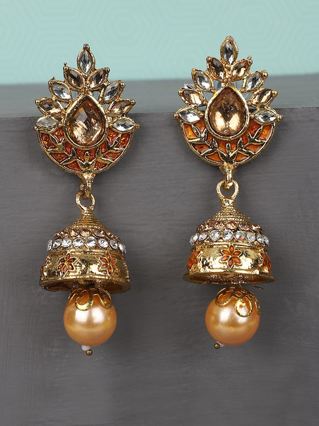 

ANIKAS CREATION Gold-Plated Contemporary Jhumkas Earrings