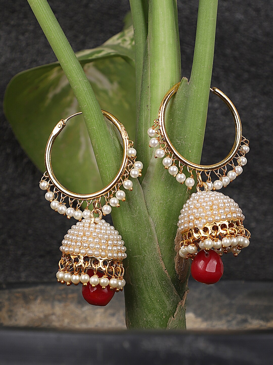 

ANIKAS CREATION Off White Gold Plated Contemporary Jhumkas Earrings