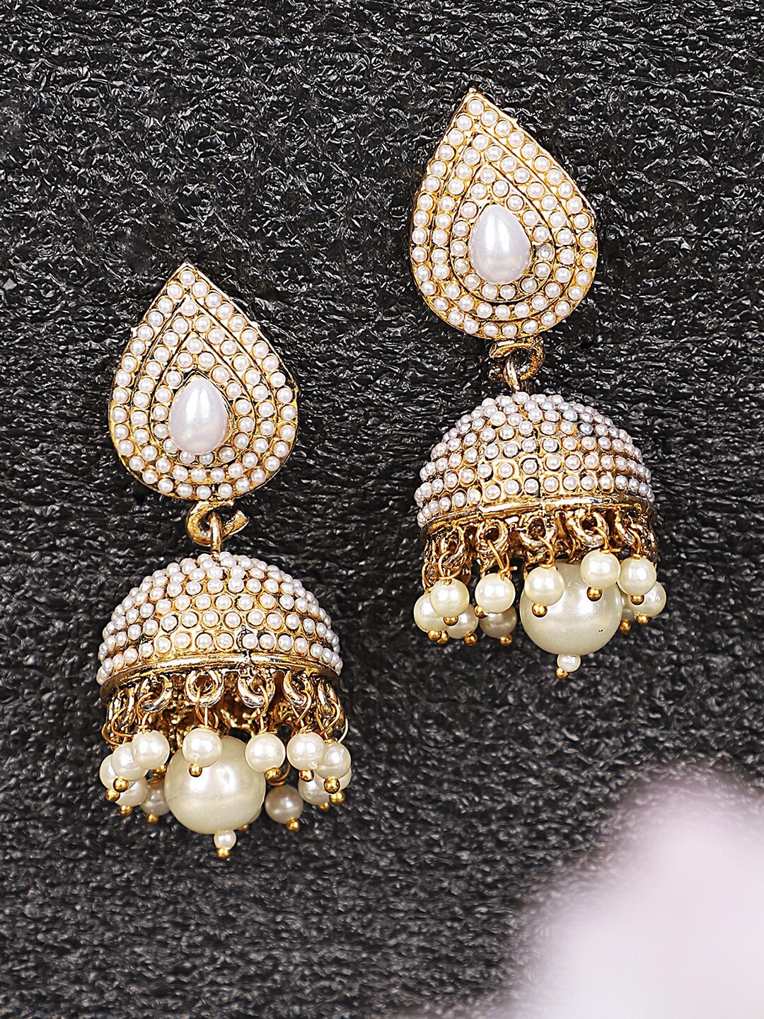 

ANIKAS CREATION Off White Gold-Plated Contemporary Jhumkas Earrings