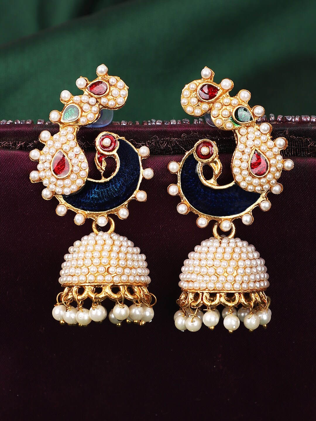 

ANIKAS CREATION Off White Gold-Plated Contemporary Jhumkas Earrings