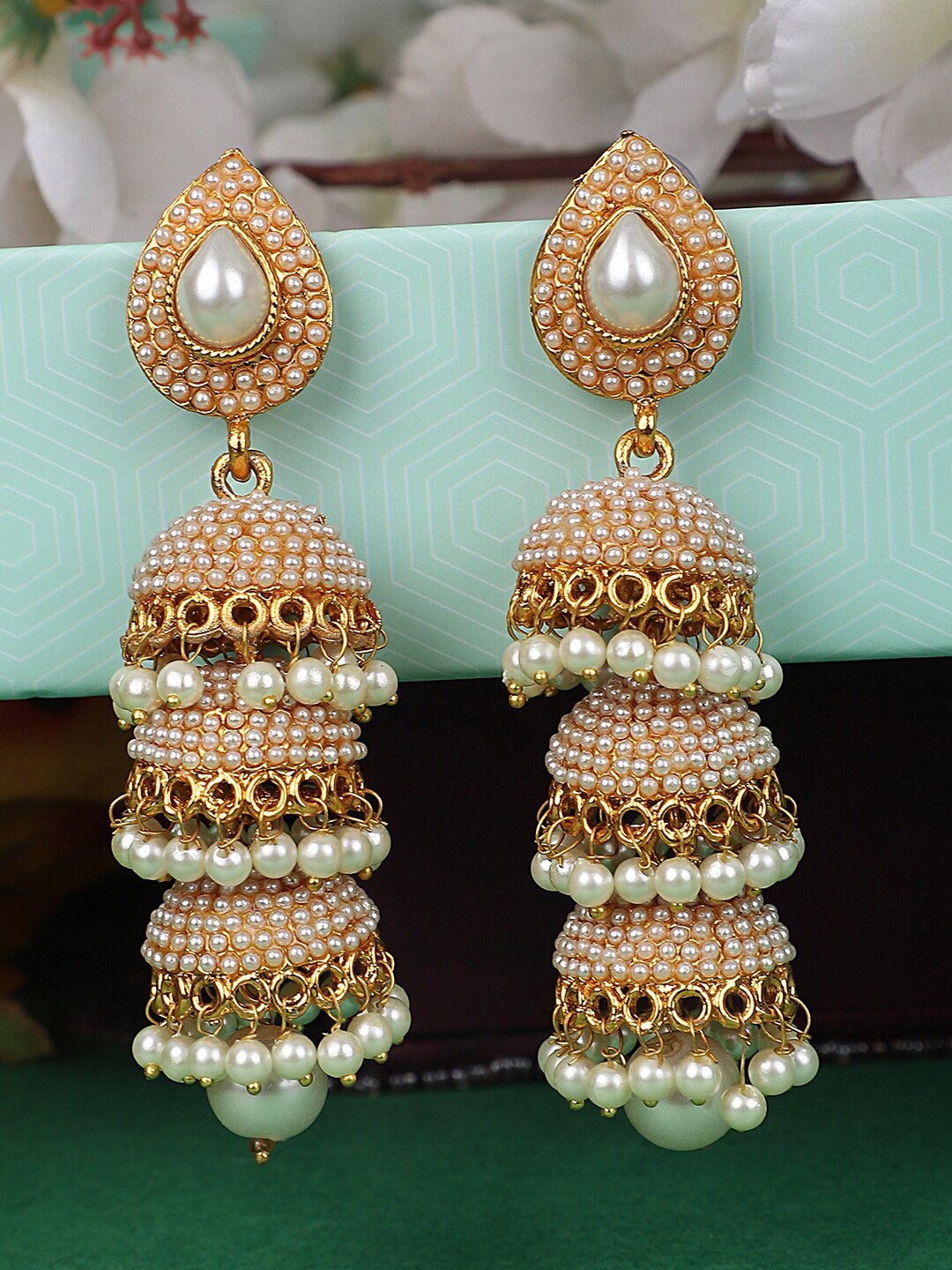 

ANIKAS CREATION Gold-Plated Contemporary Jhumkas Earrings