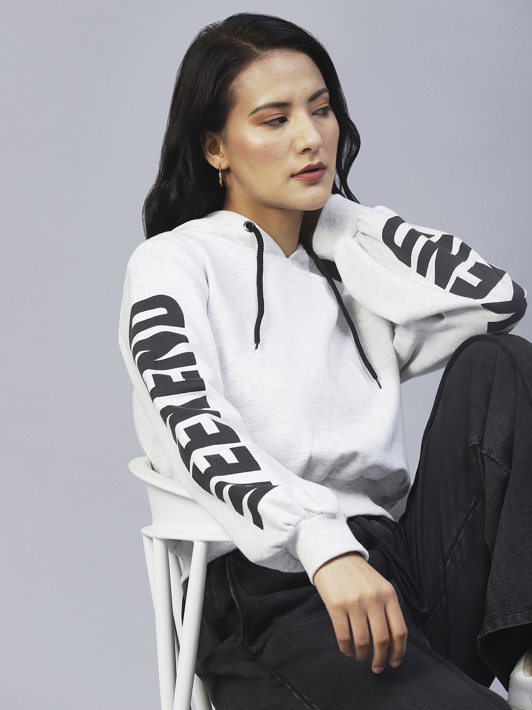 

Rigo Women Printed Fleece Casual Hooded Pullover Sweatshirt, Off white