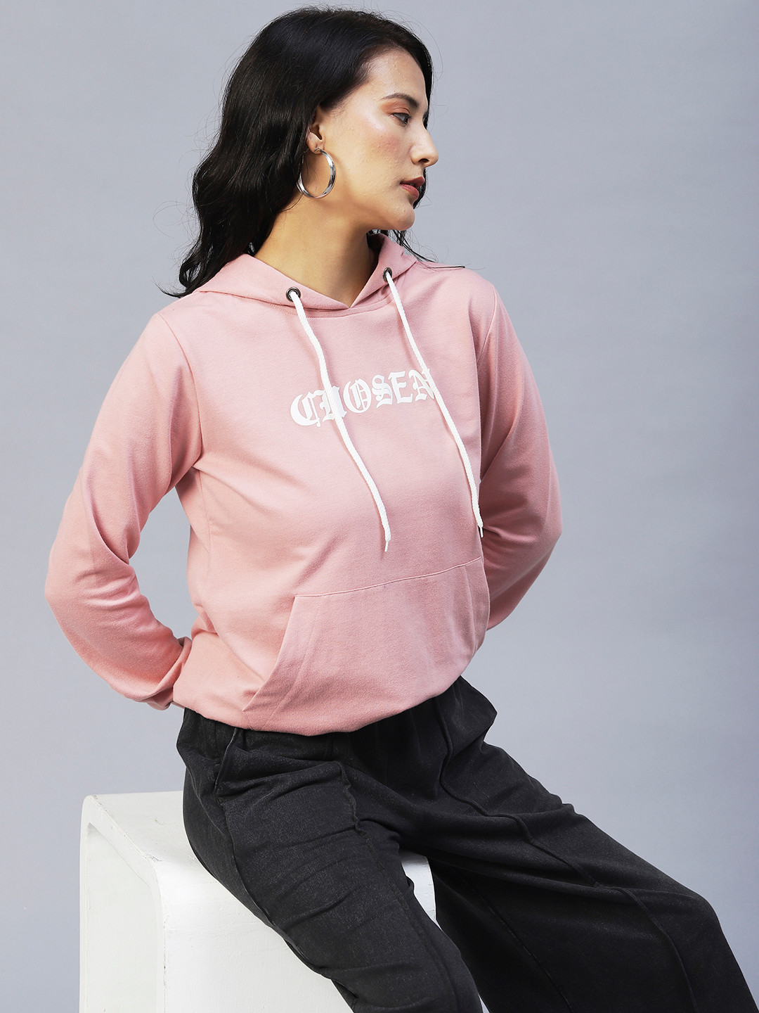 

Rigo Women Printed Fleece Pullover Casual Hooded Sweatshirt, Peach