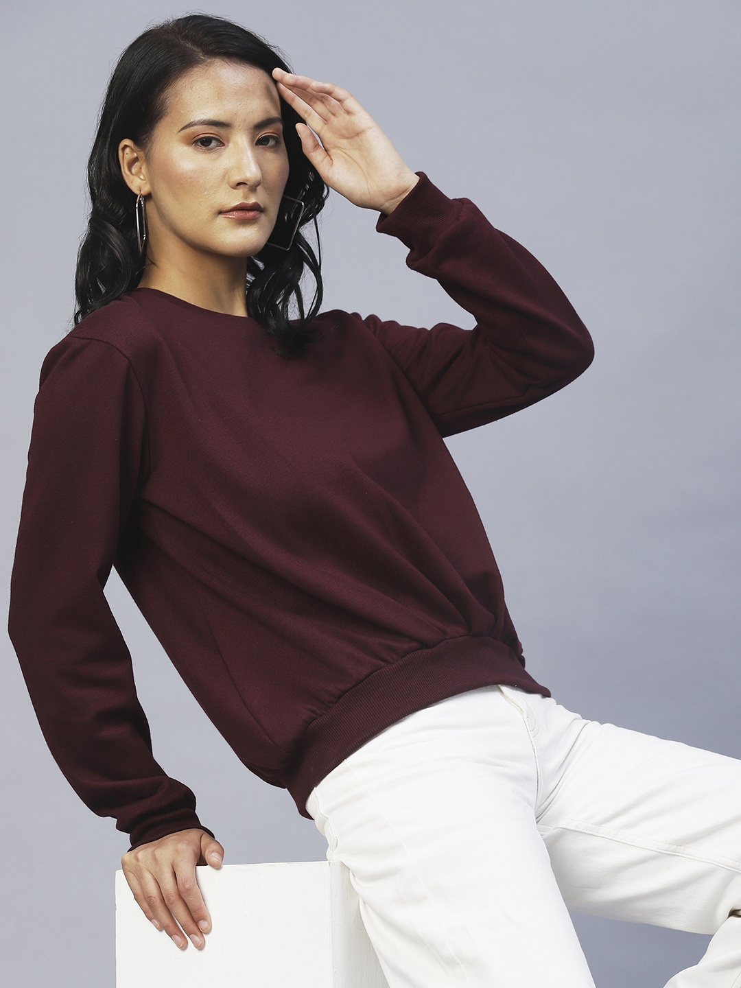 

Rigo Women Solid Crop Sweatshirt, Red
