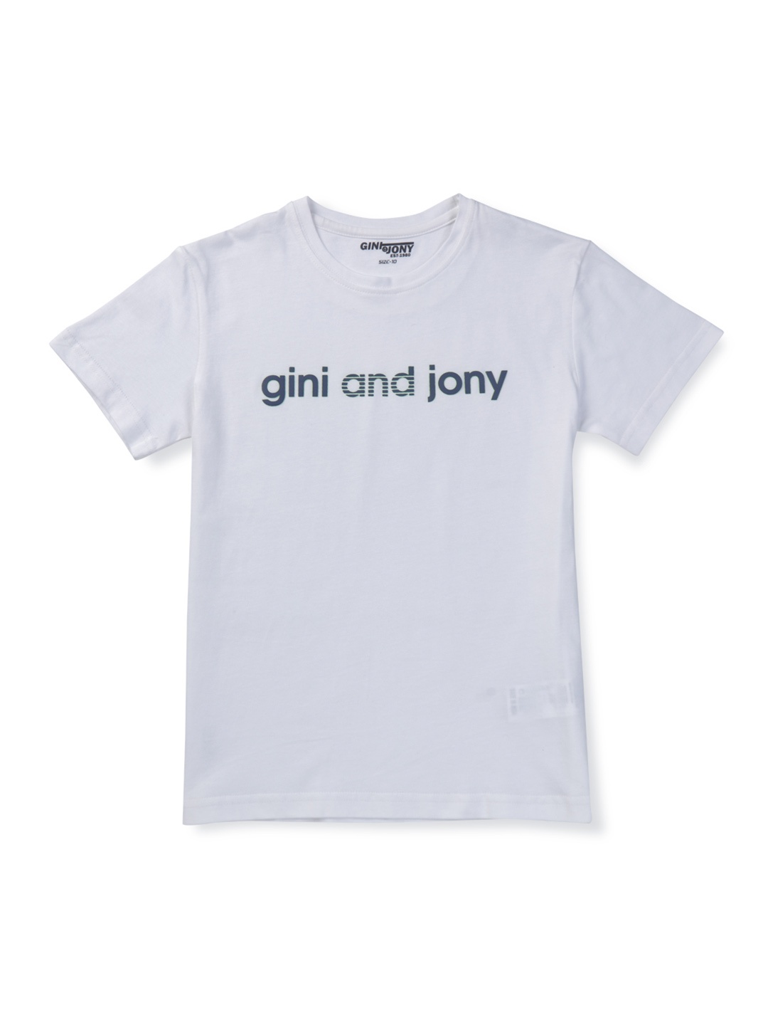 Gini and Jony Boys White Brand Logo Printed Cotton T-shirt
