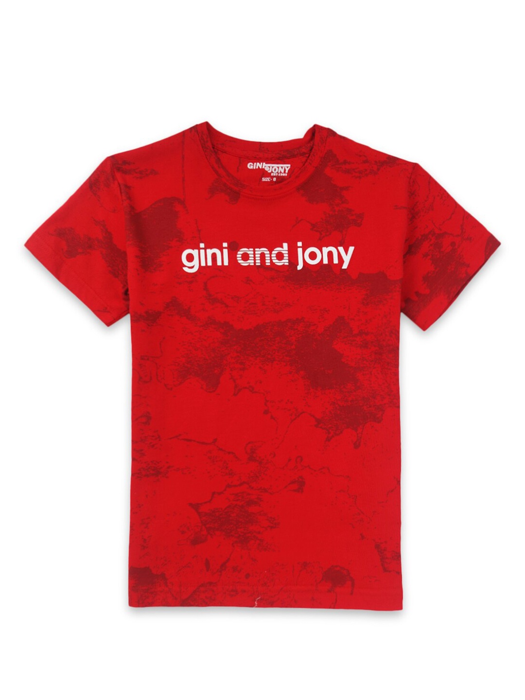 

Gini and Jony Boys Red Printed Cotton T-shirt