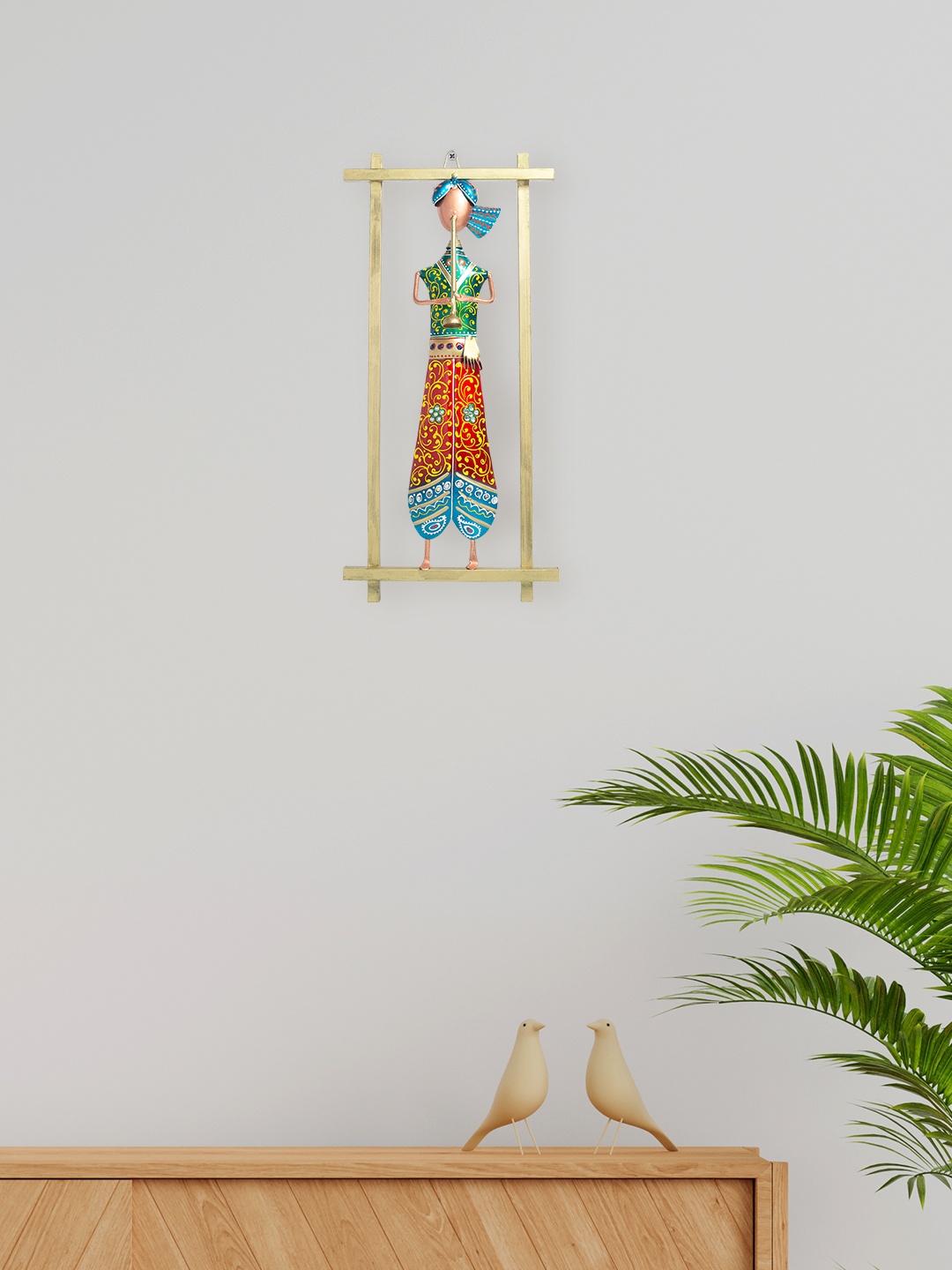 

Golden Peacock Gold-Toned & Yellow Musician Metal Handcrafted Hanging Wall Decor