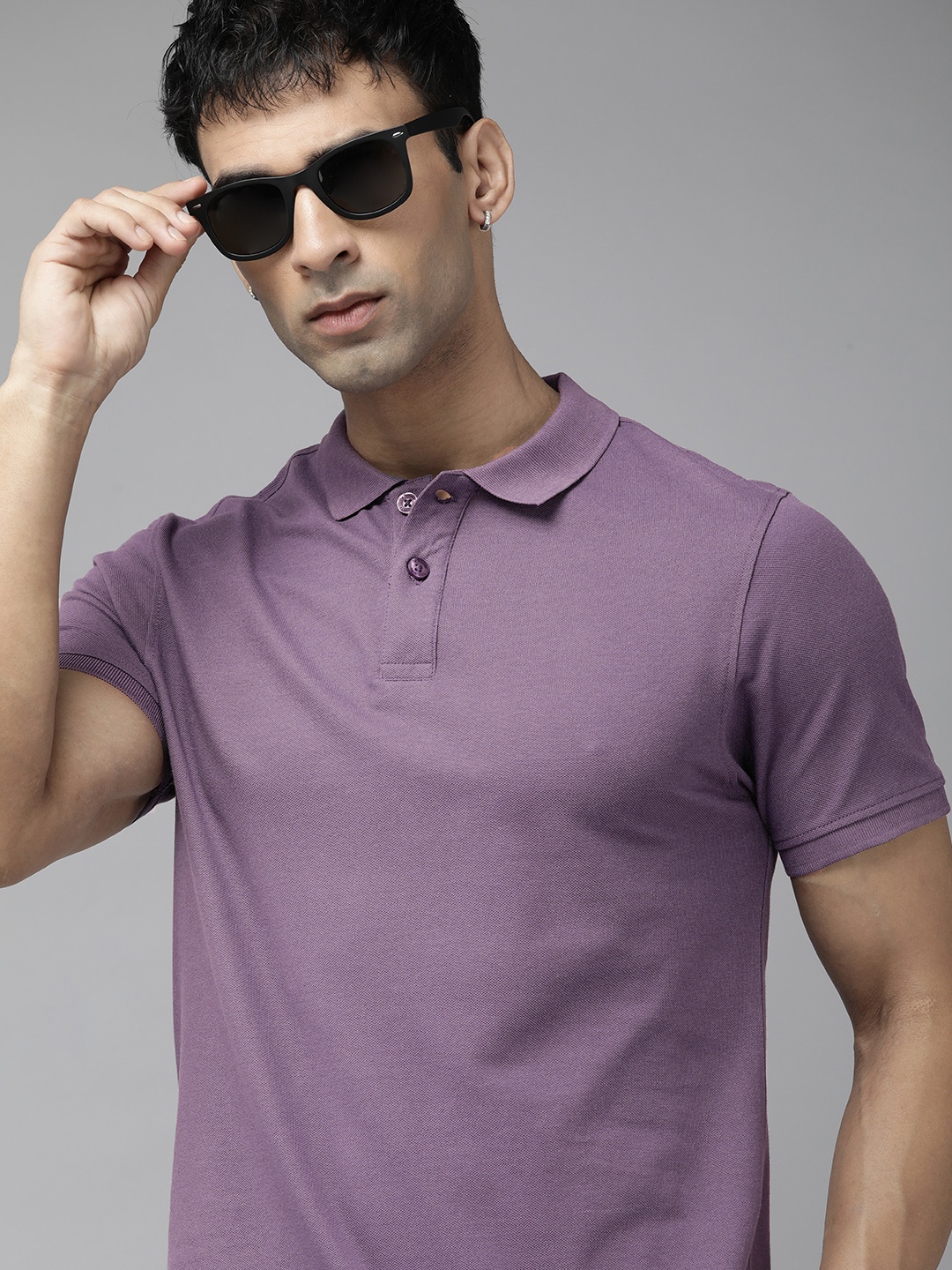 

The Roadster Life Co. Men Polo Collar Pure Cotton T-shirt, Purple