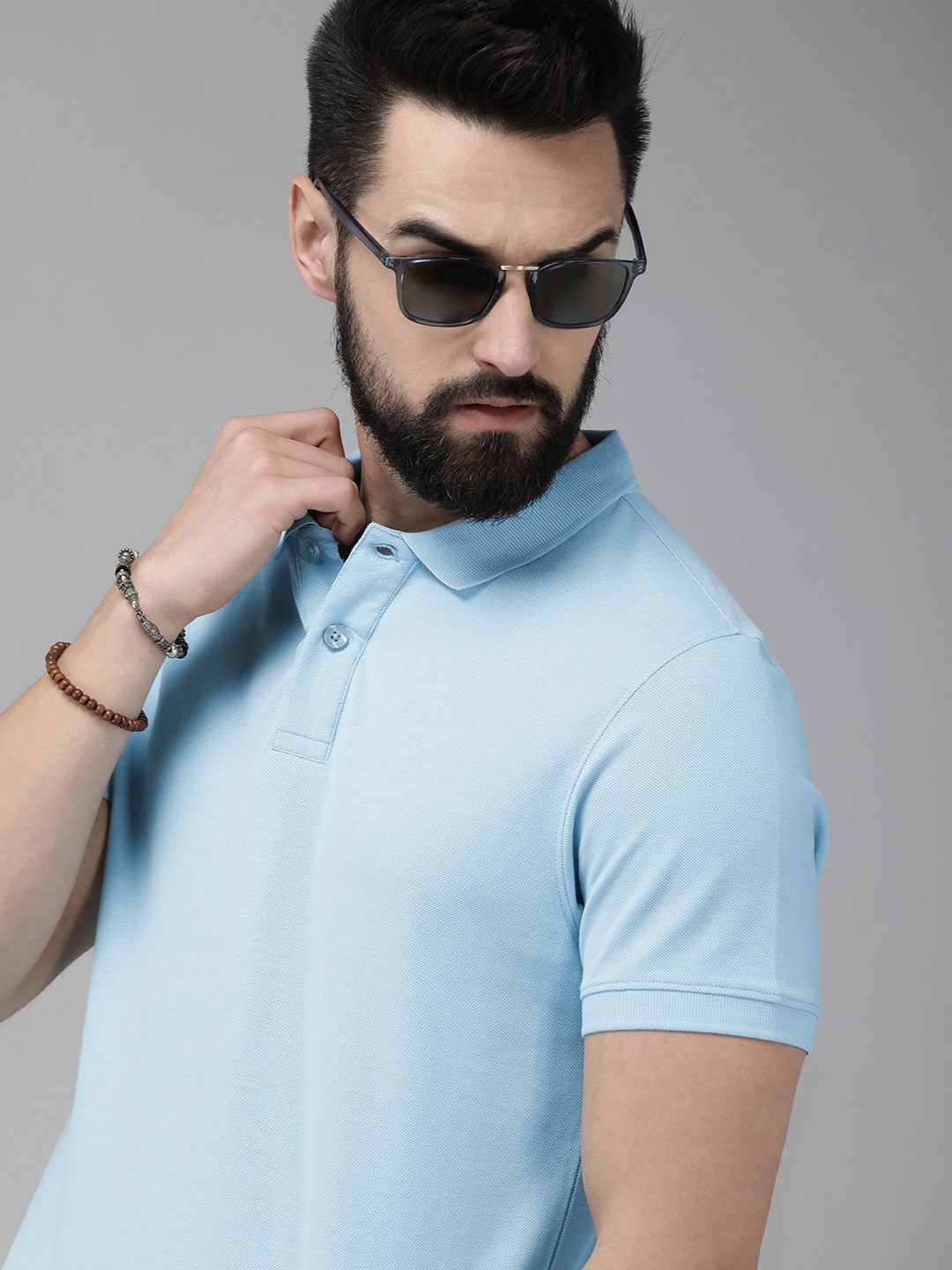 

The Roadster Life Co. Men Polo Collar Pure Cotton T-shirt, Blue