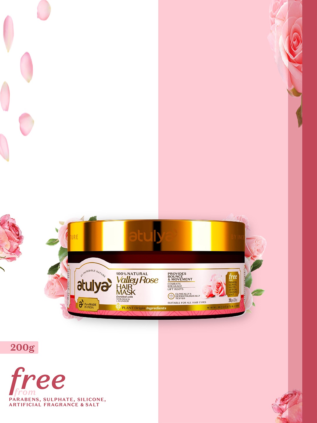 

Atulya Valley Rose Hair Mask - Prevents Hair Loss - 200 g, Brown