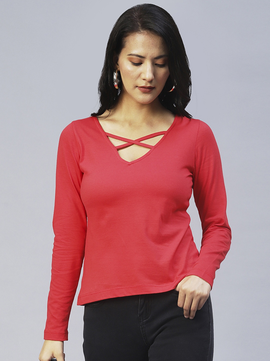 

Rigo Pure Cotton V-Neck Regular Top, Maroon