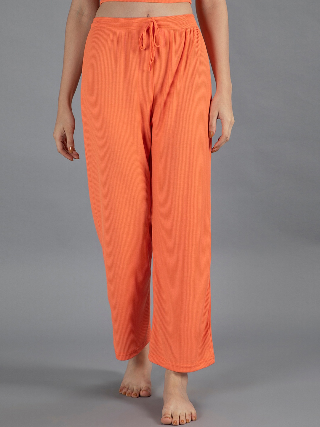

NEUDIS Women Orange Solid Ribbed Lounge Pants