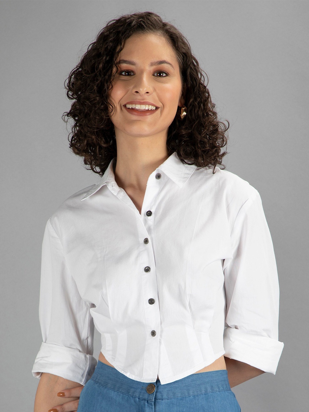 

NEUDIS White Striped Cotton Shirt Style Top