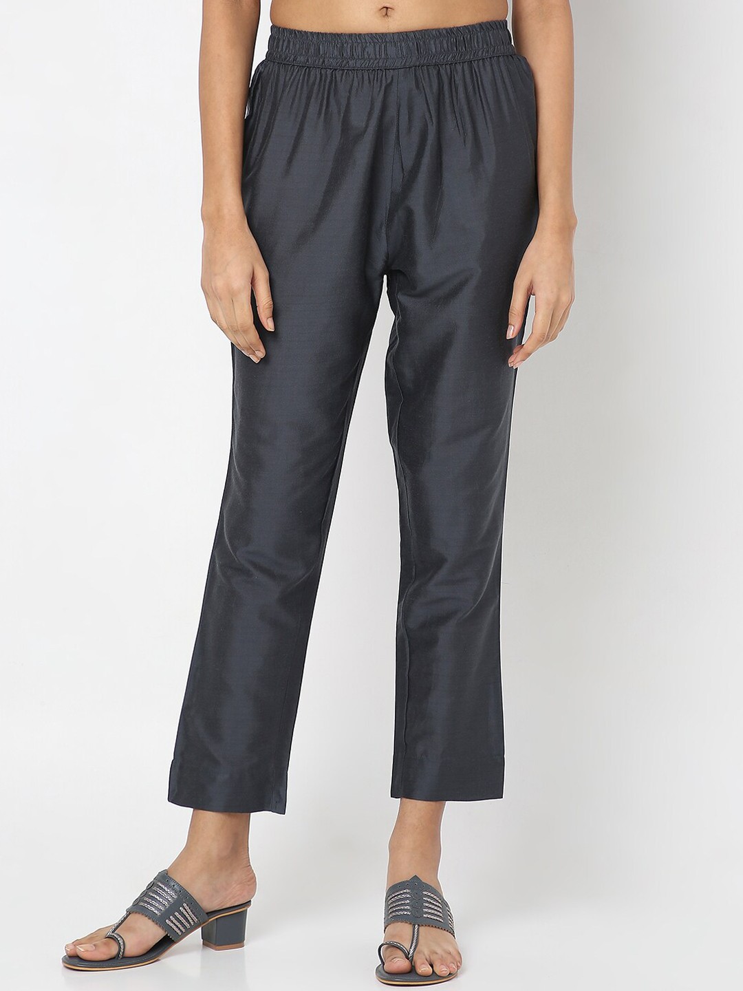 

Ethnicity Women Navy Blue Straight Fit Trousers