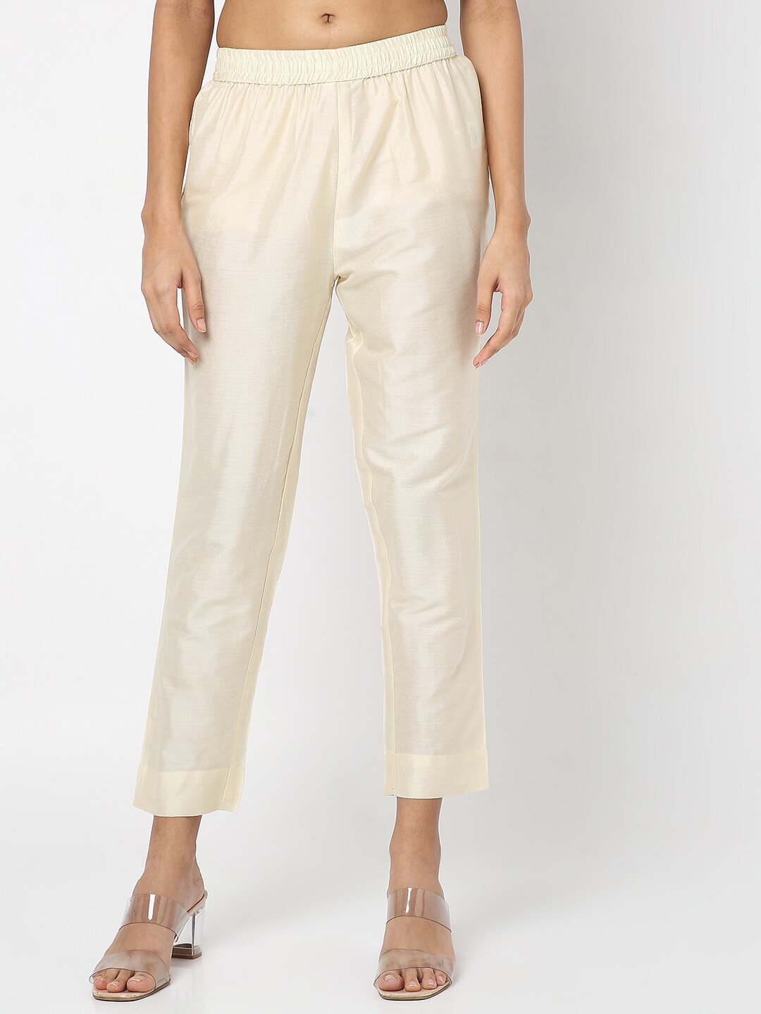 

Ethnicity Women Cream-Coloured Straight Fit Trousers