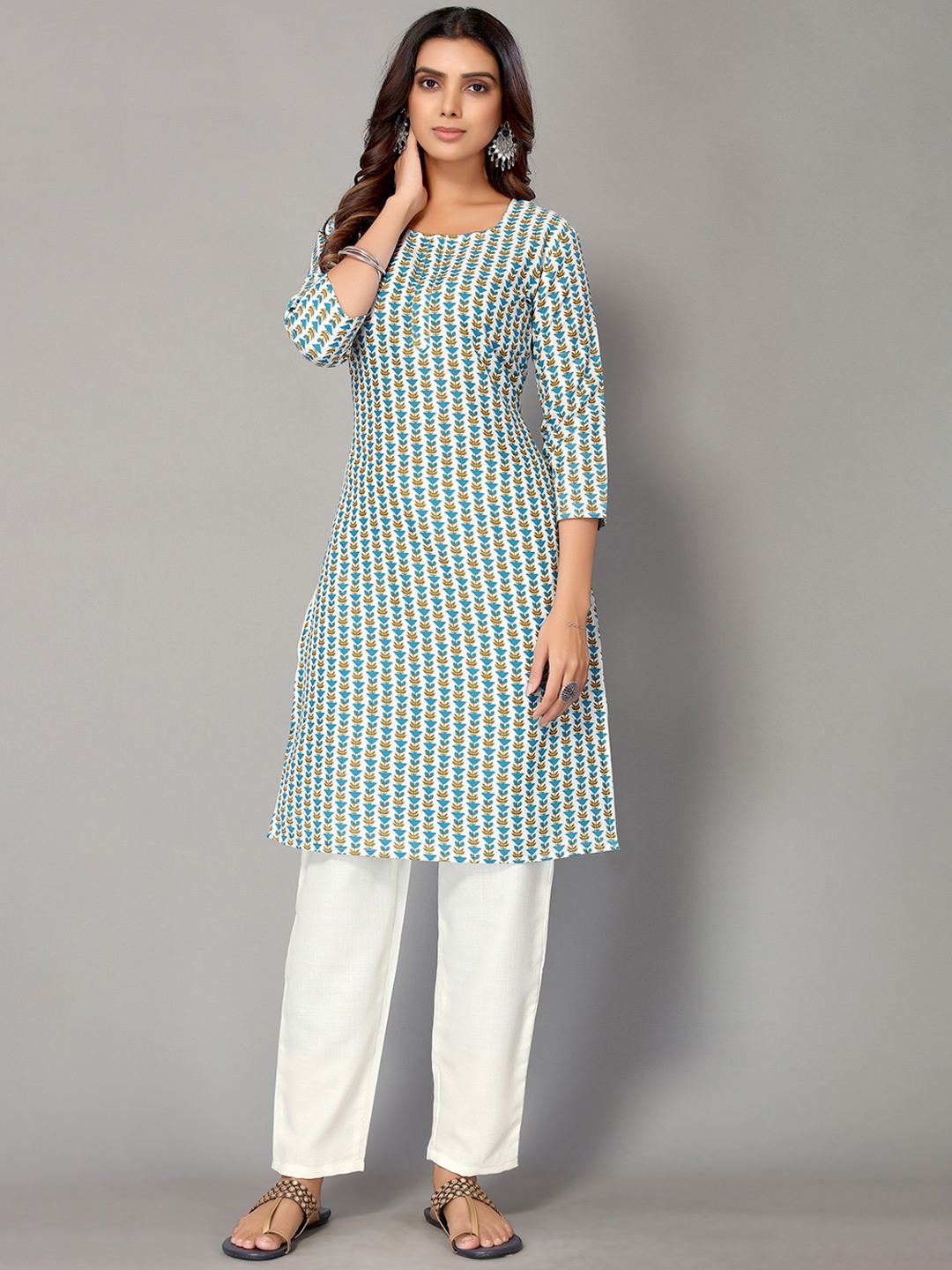 

AA-HA!! Women White Ethnic Motifs Printed Kurta with Trousers