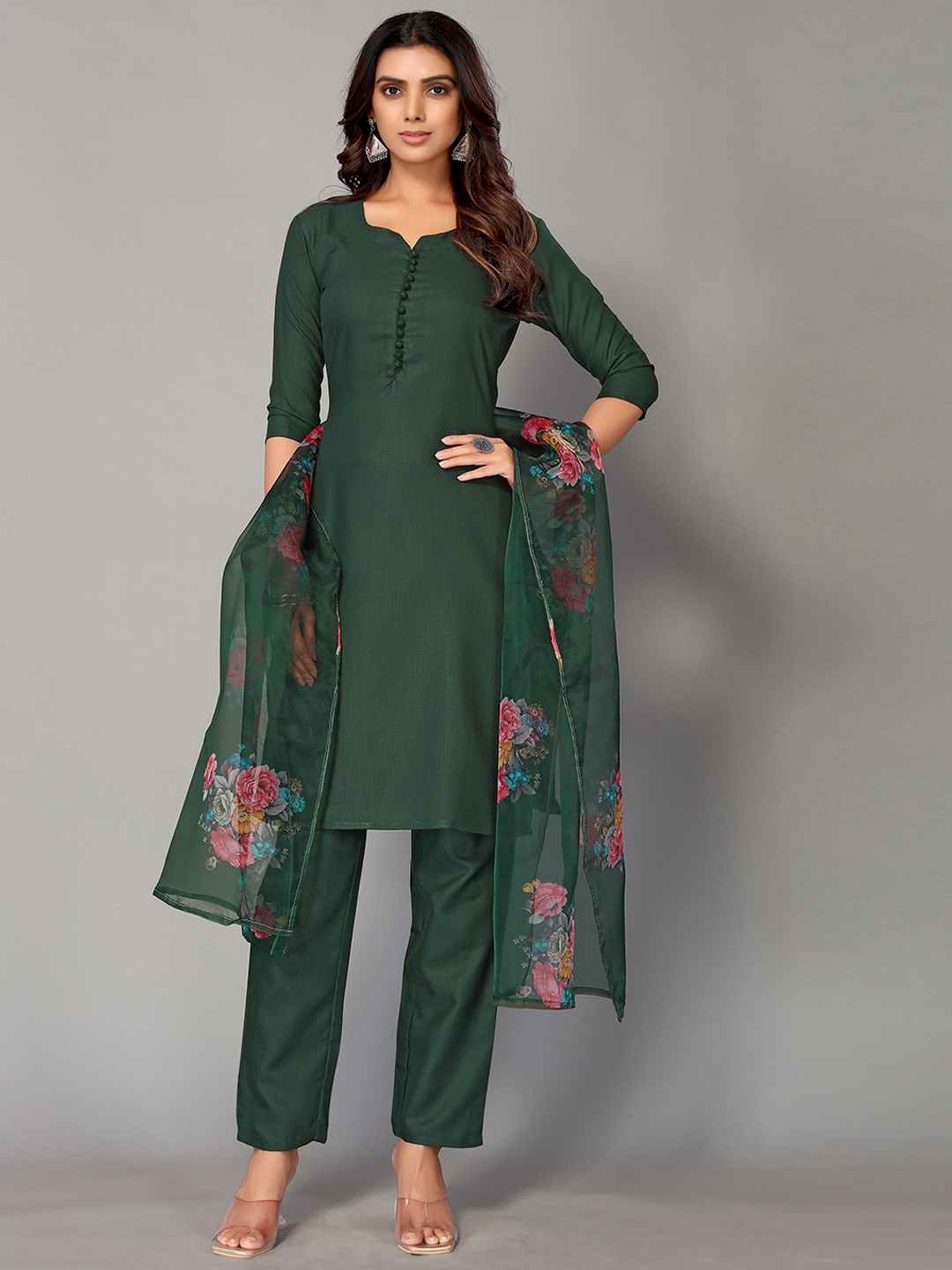 

AA-HA!! Women Green Kurta with Trousers & Dupatta