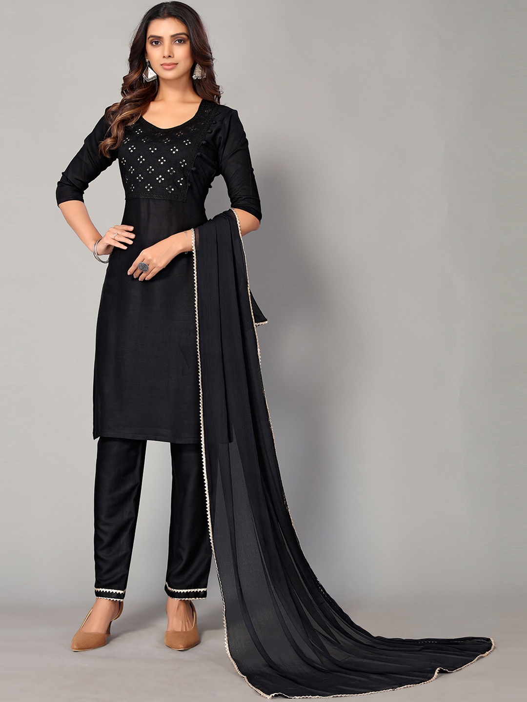 

AA-HA!! Women Black Yoke Design Kurta with Trousers & Dupatta