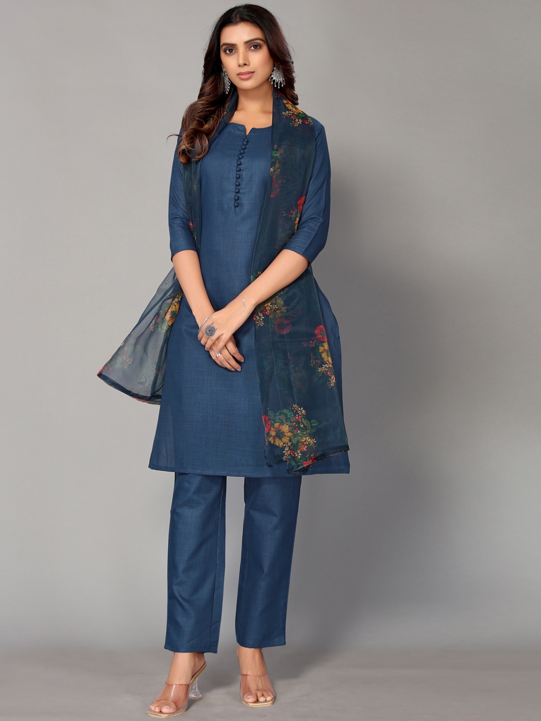 

AA-HA!! Women Navy Blue Kurta with Trousers & With Dupatta