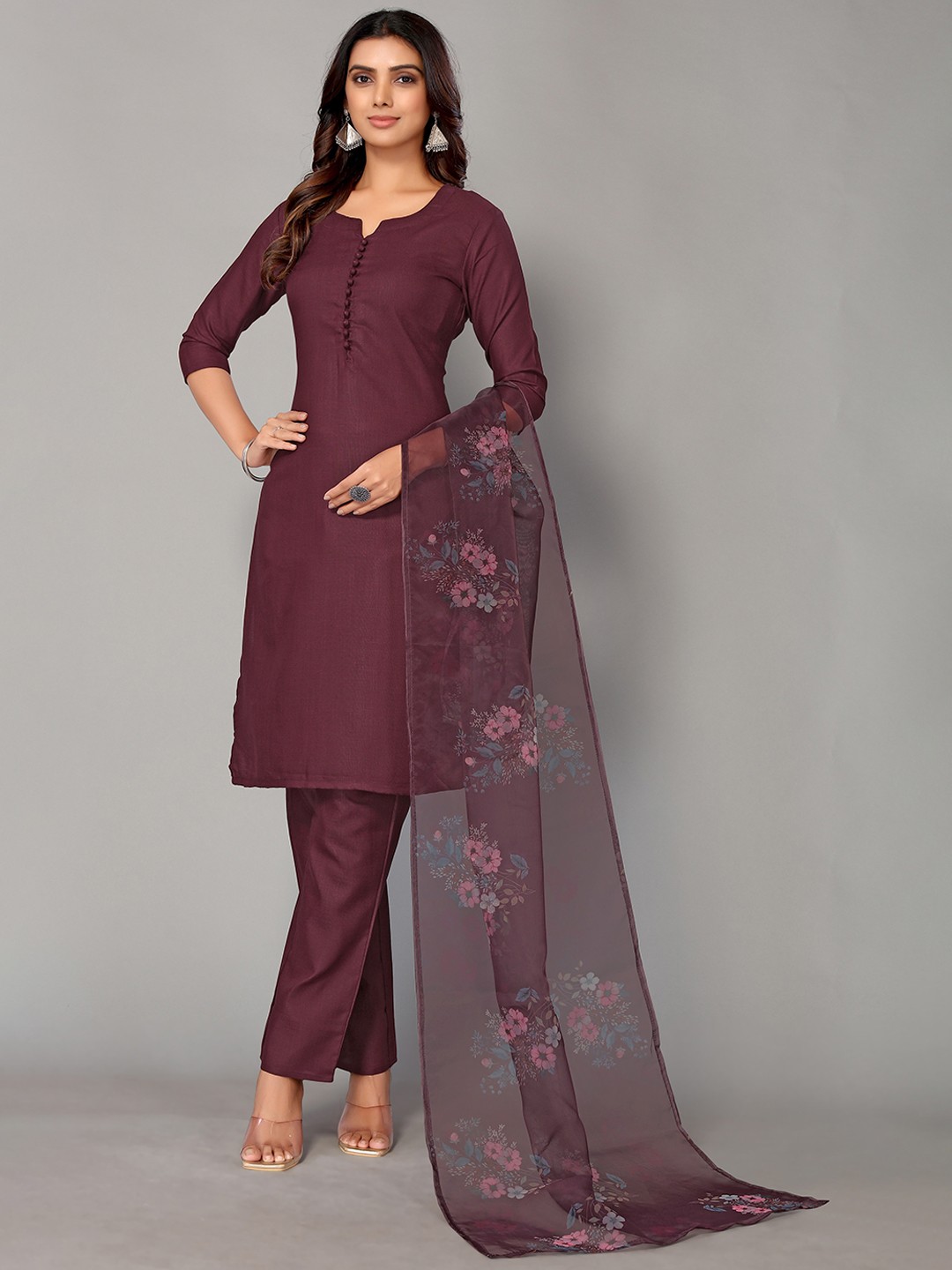 

AA-HA!! Women Burgundy Kurta with Trousers & With Dupatta