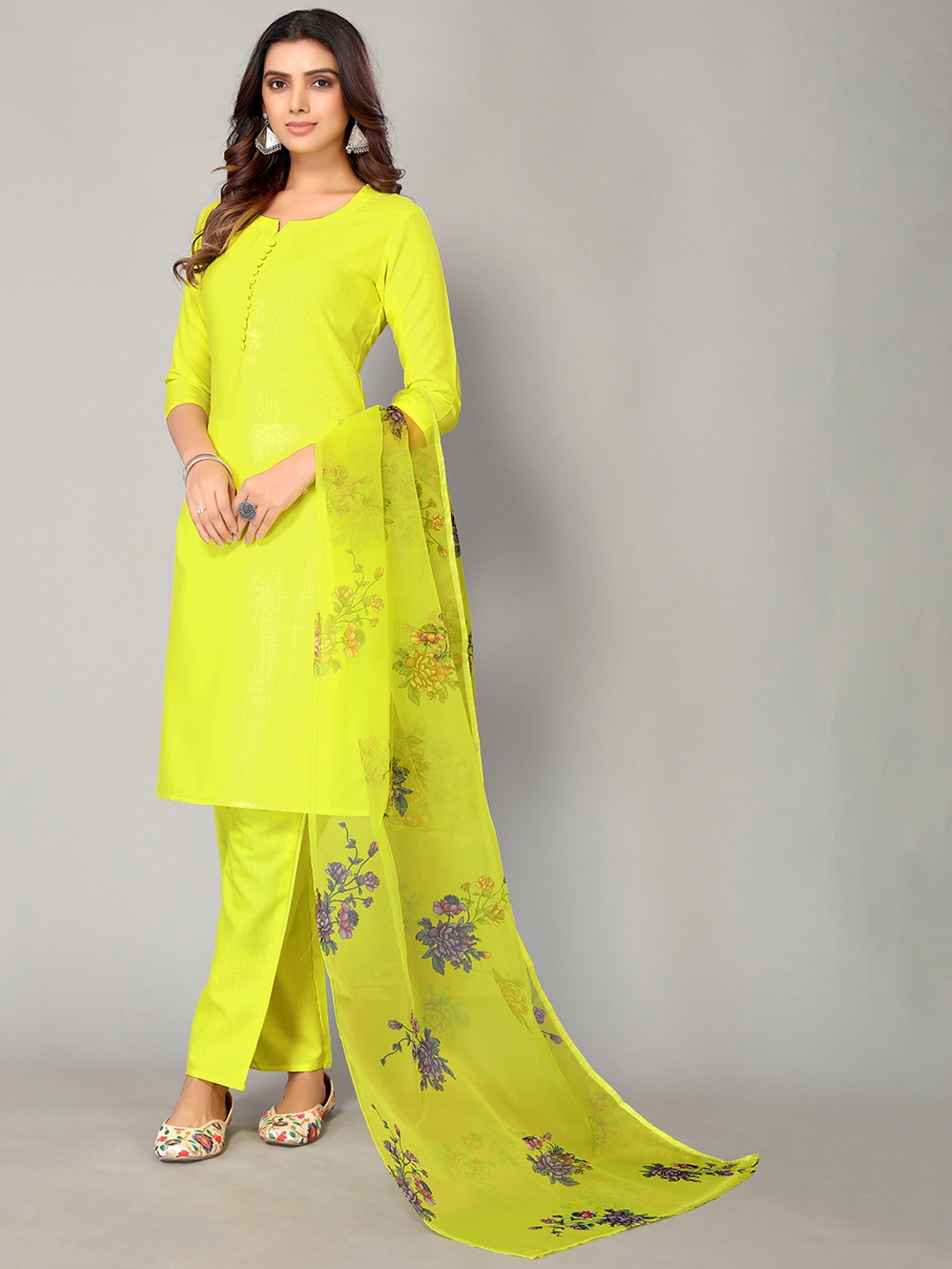 

AA-HA!! Women Fluorescent Green Kurta with Trousers & With Dupatta