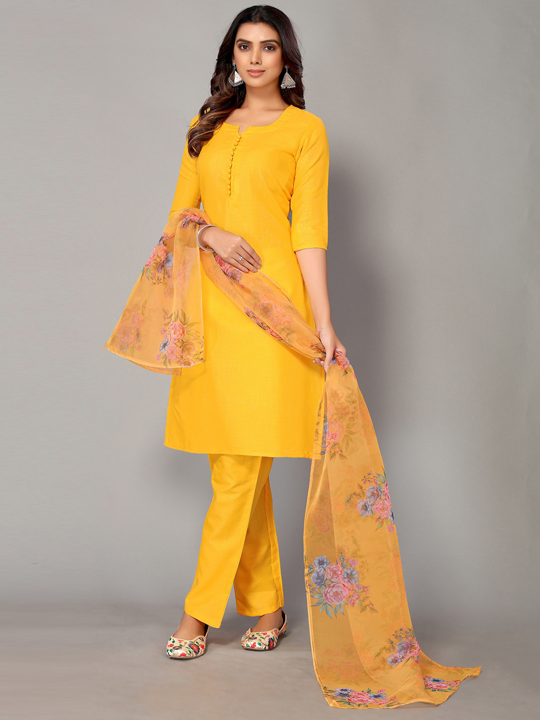 

AA-HA!! Women Yellow Kurta with Trousers & With Dupatta