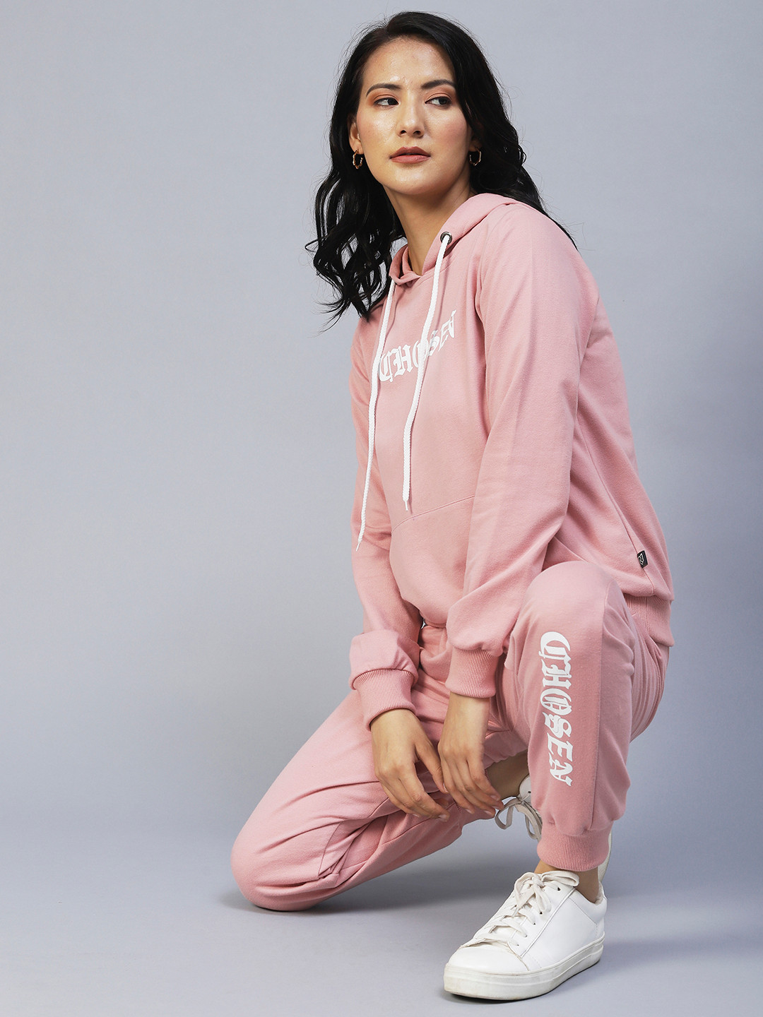 

Rigo Women Peach Printed Hooded Cotton Tracksuits