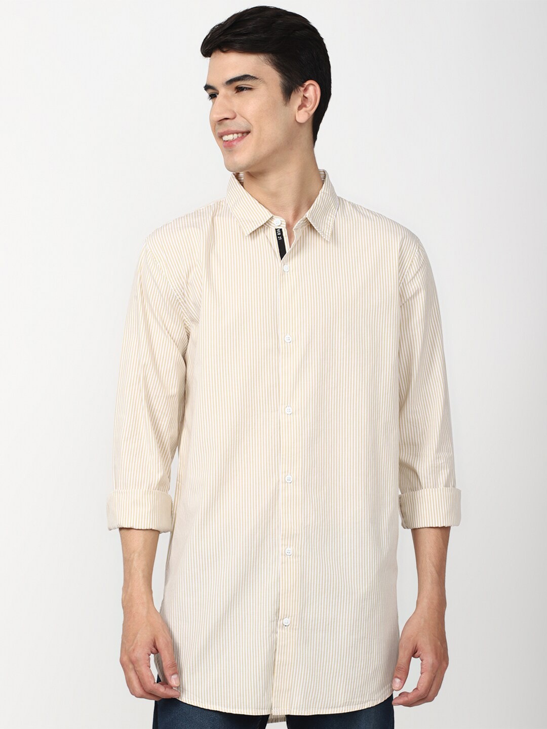 

FOREVER 21 Men Multi Striped Cotton Casual Shirt, Cream