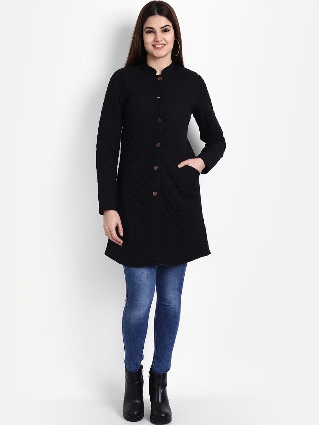 

fabGLOBAL Women Black Lightweight Longline Quilted Jacket