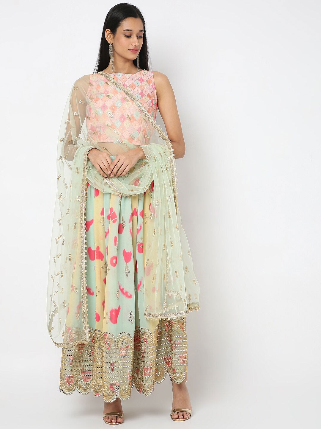 

Ethnicity Green & Red Embroidered Dupatta