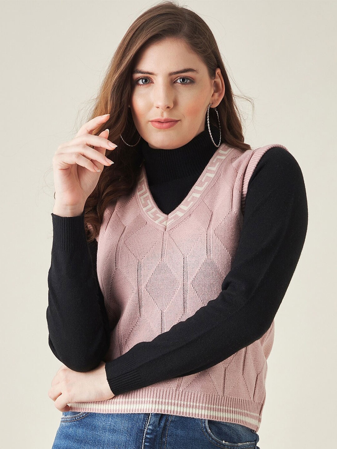 

Modeve Women Pink Acrylic Cable Knit Sweater Vest