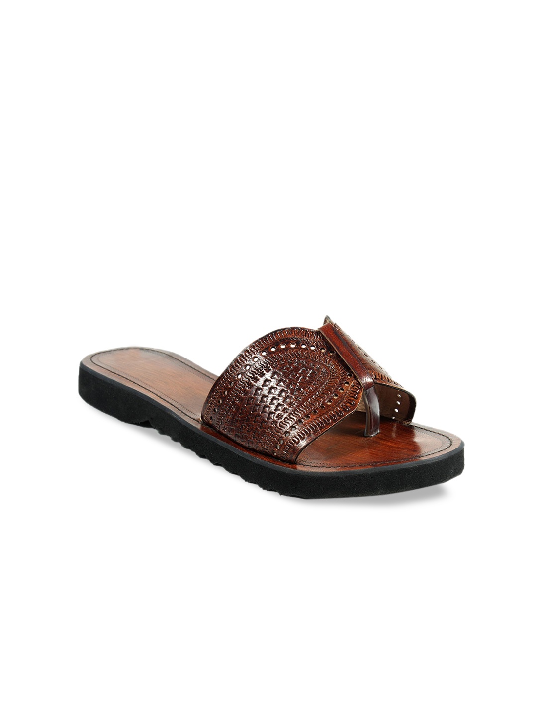 

JUTTIES MAKER Women Brown Textured Ethnic Open Toe Flats