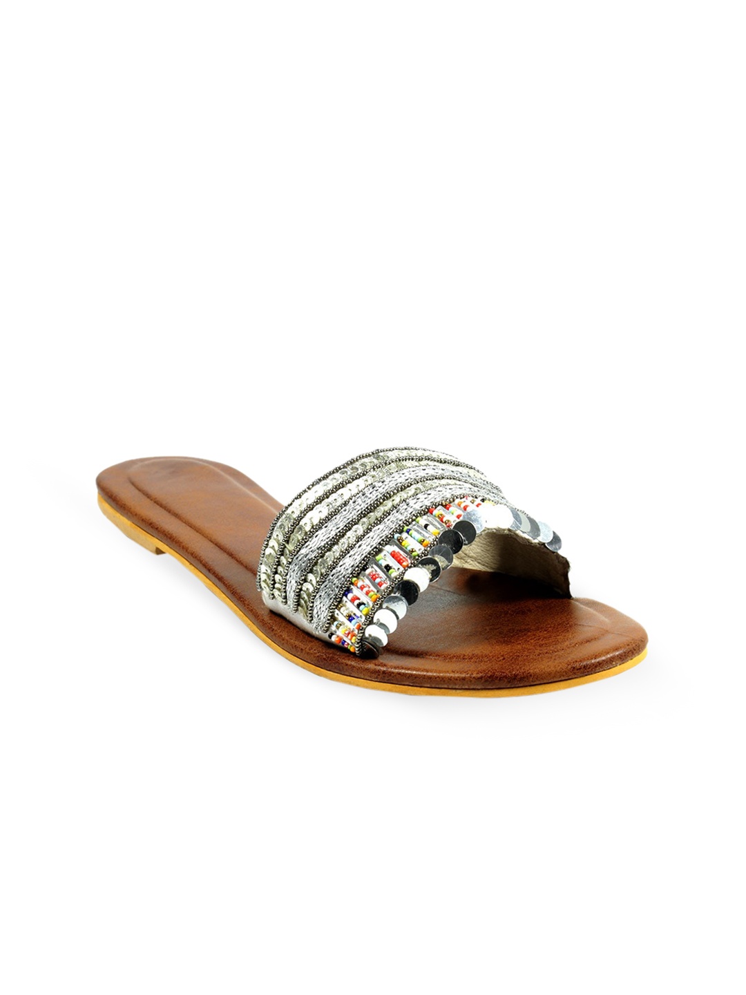 

JUTTIES MAKER Women Silver-Toned Embellished Ethnic Open Toe Flats